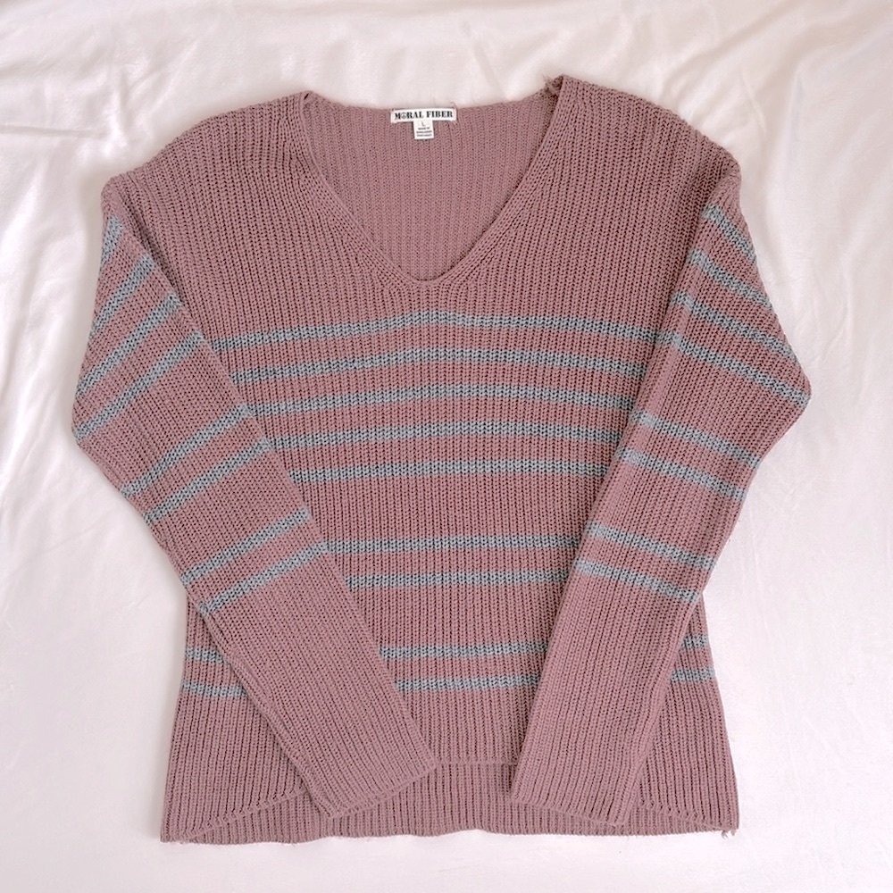 Moral Fiber Striped Pattern Drop Shoulder Sweater